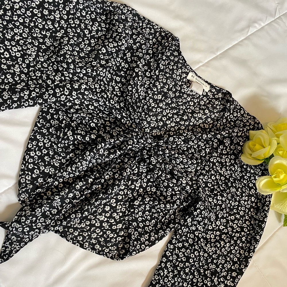 Black and white floral tie top, Be Divine brand